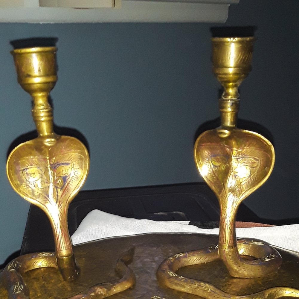 Brass/bronze vintage cobra candle holders